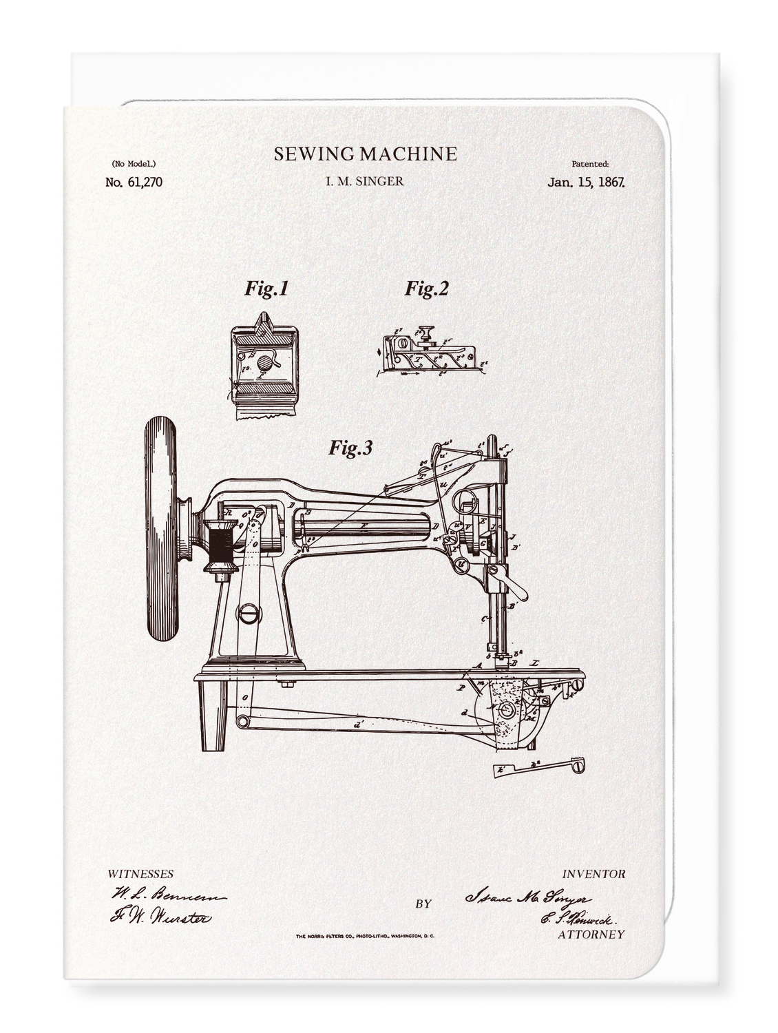 Ezen - BREVET DE MACHINE À COUDRE (1867) - Greeting Card - Front