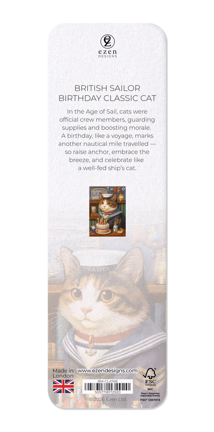 Ezen - British Sailor Birthday Classic Cat - Bookmark - Back
