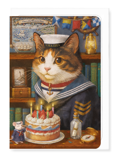 Ezen - British Sailor Birthday Classic Cat - Greeting Card - Front