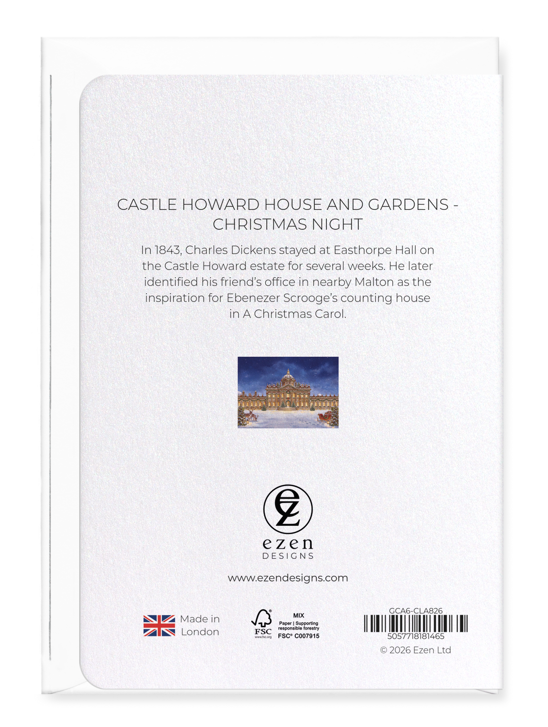 Ezen - CASTLE HOWARD HOUSE AND GARDENS - CHRISTMAS NIGHT - Greeting Card - Back