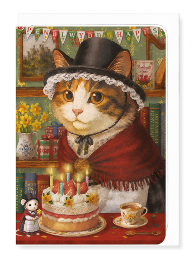 Ezen - Cath Clasurol Tabby Penblwydd Cymru - Greeting Card - Front