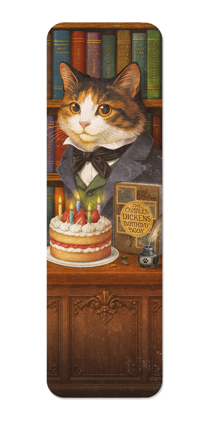 Ezen - Charles Dickens birthday classic cat - Bookmark - Front