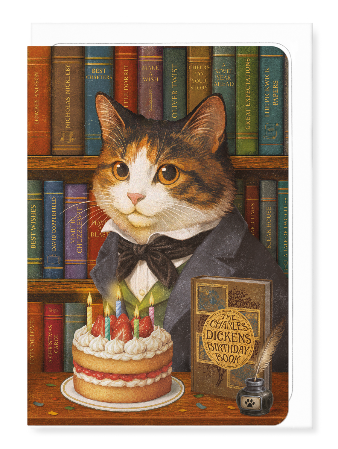 Ezen - Charles Dickens birthday classic cat - Greeting Card - Front