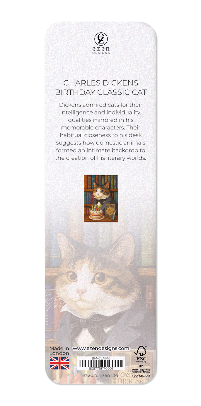 Ezen - Charles Dickens birthday classic cat - Bookmark - Back