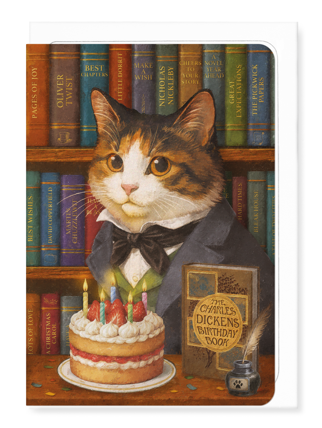 Ezen - Charles Dickens birthday classic cat - Greeting Card - Front