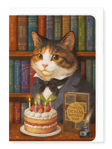 Ezen - Charles Dickens birthday classic cat - Greeting Card - Front
