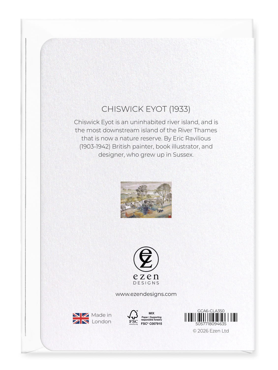 Ezen - Chiswick Eyot (1933) - Greeting Card - Back