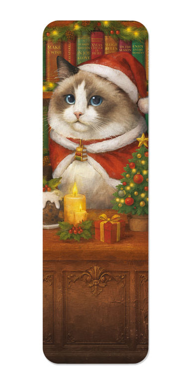 Ezen - Christmas Cat and Books - Bookmark - Front