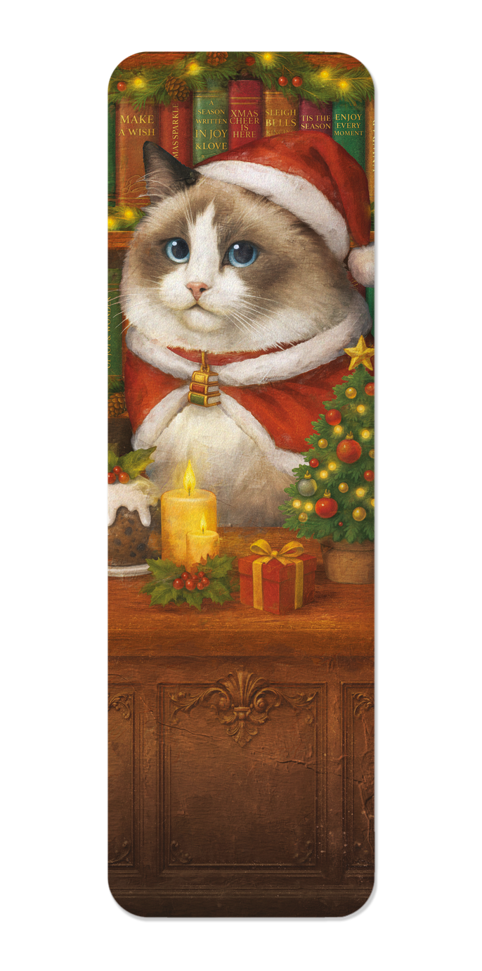 Ezen - Christmas Cat and Books - Bookmark - Front