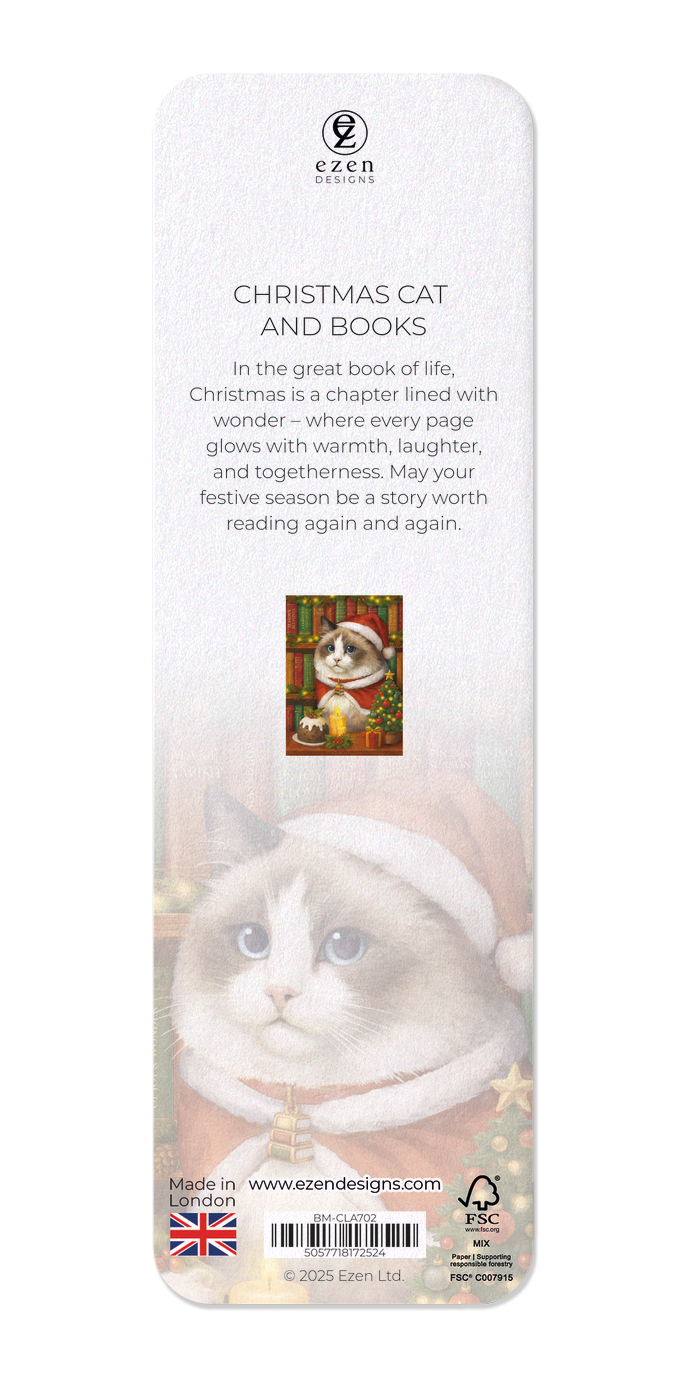 Ezen - Christmas Cat and Books - Bookmark - Back