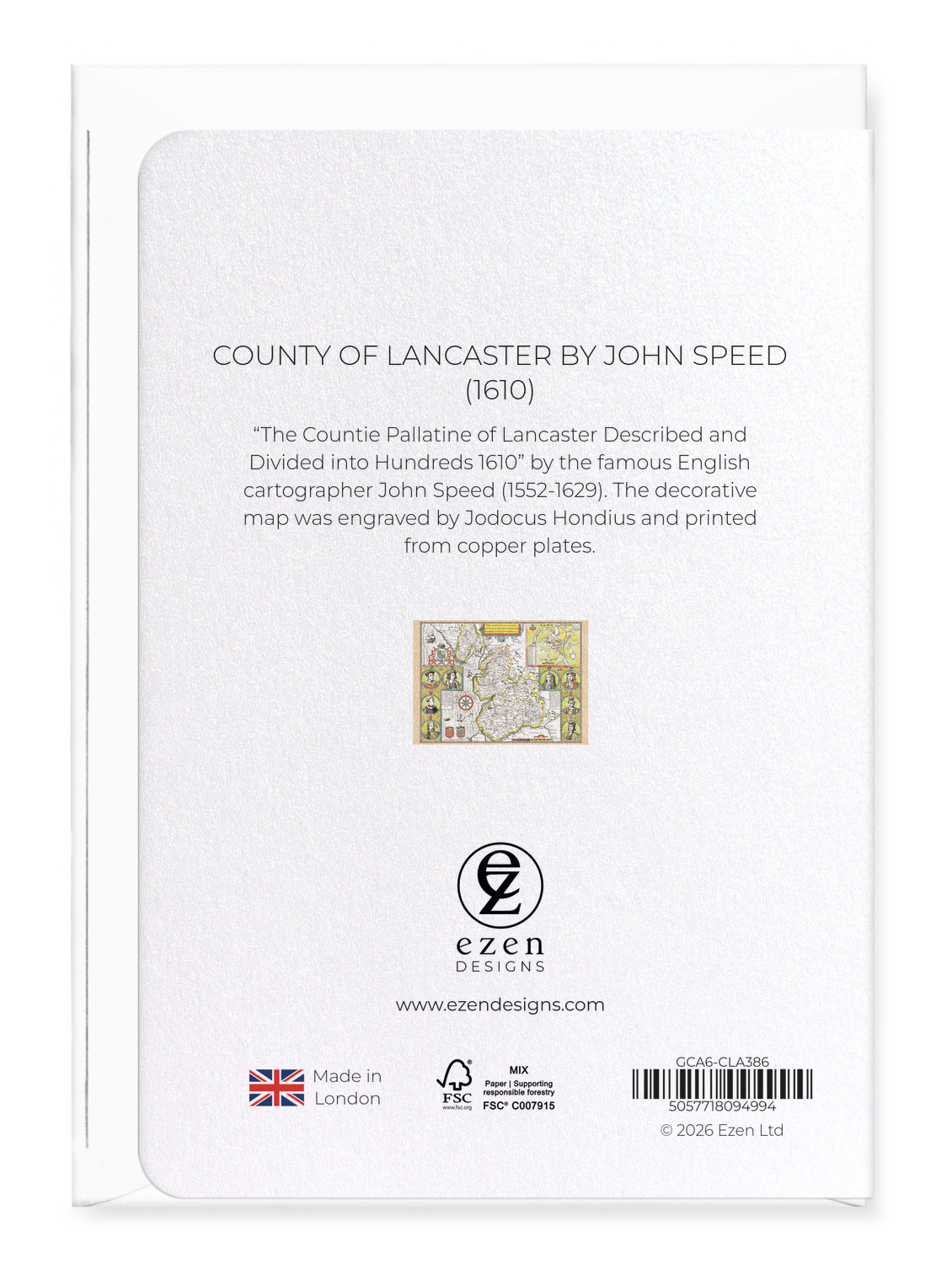 Ezen - County of Lancaster by John Speed (1610) - Greeting Card - Back