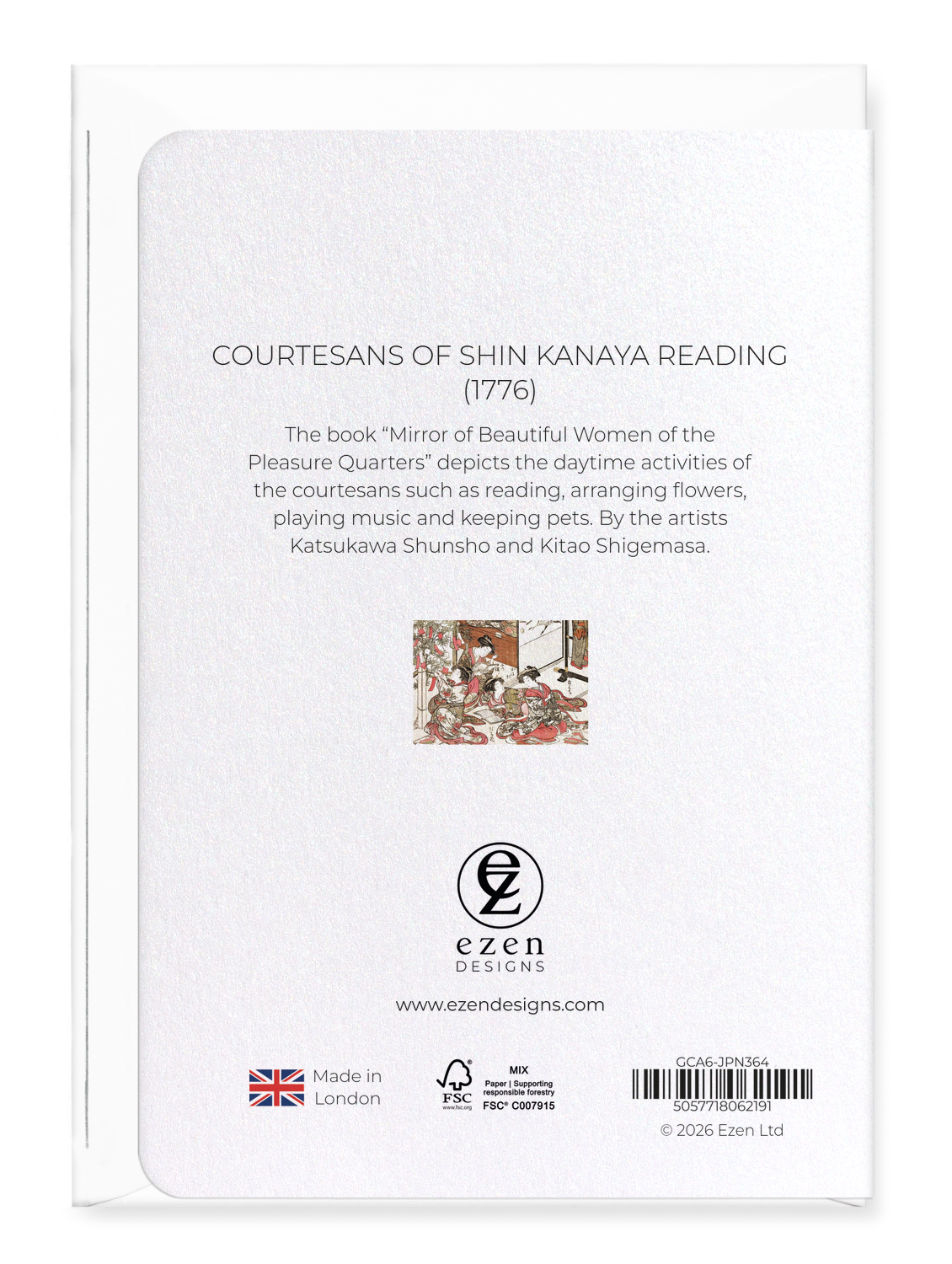 Ezen - Courtesans of Shin Kanaya reading (1776) - Greeting Card - Back