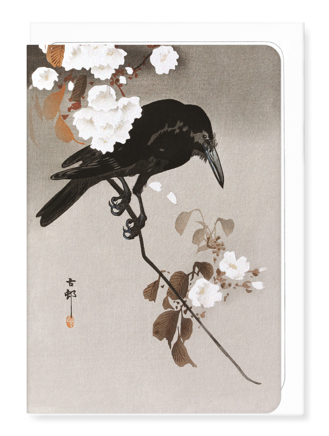 Ezen - Crow with cherry blossom - Greeting Card - Front