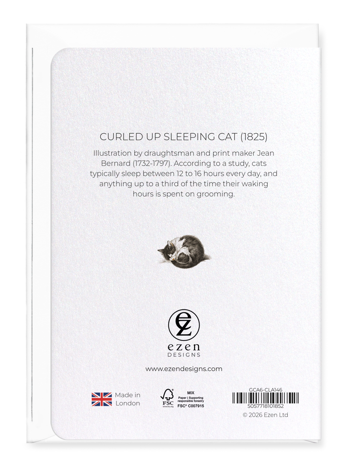 Ezen - Curled up sleeping cat (1825) - Greeting Card - Back