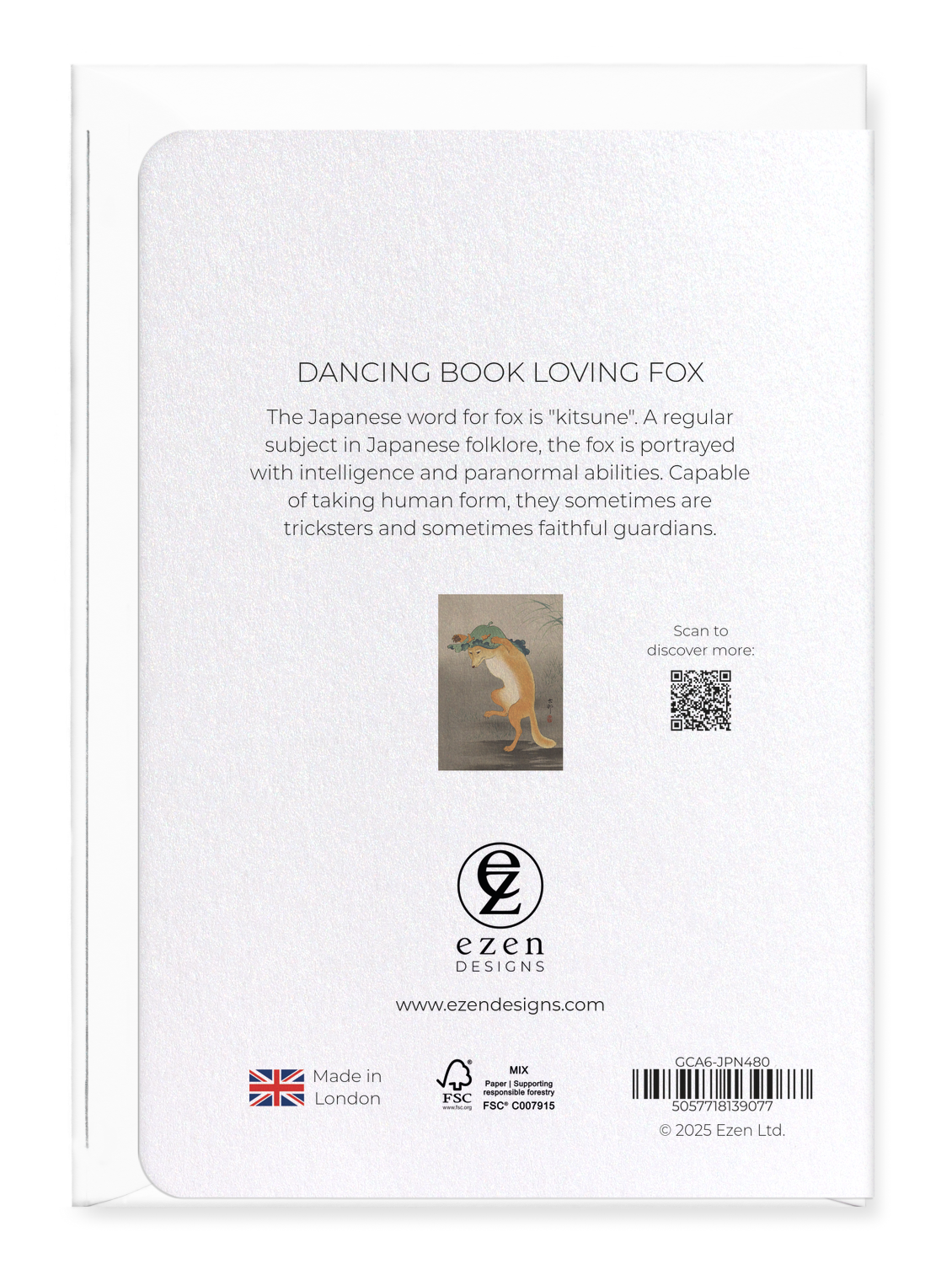 Ezen - Dancing Book loving fox - Greeting Card - Back