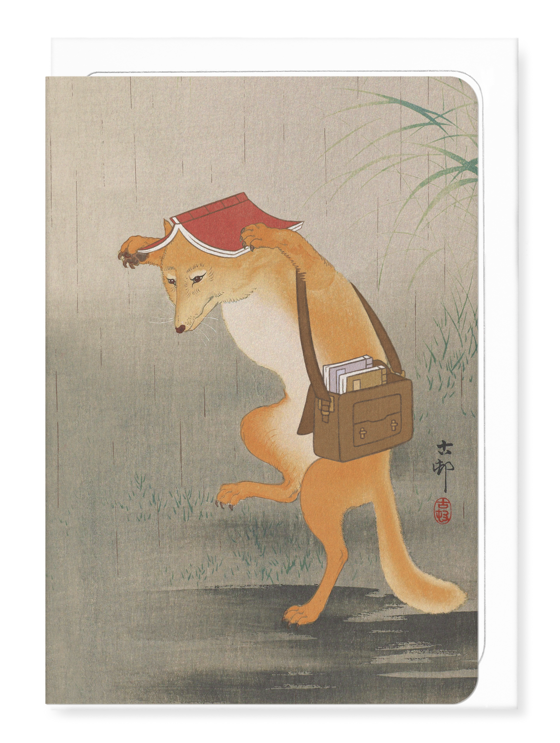 Ezen - Dancing Book loving fox - Greeting Card - Front