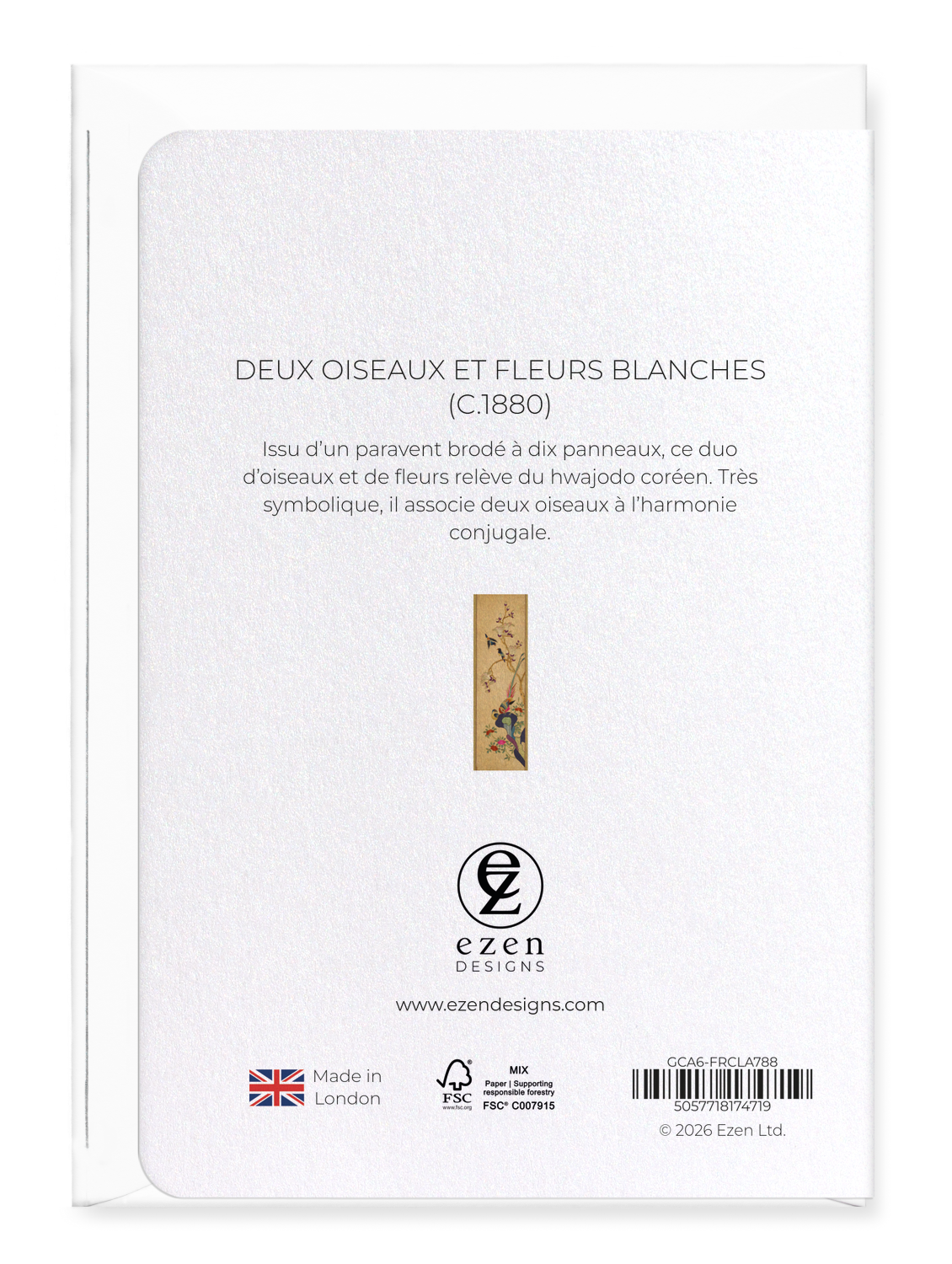 Ezen - Deux oiseaux et fleurs blanches (c.1880) - Greeting Card - Back