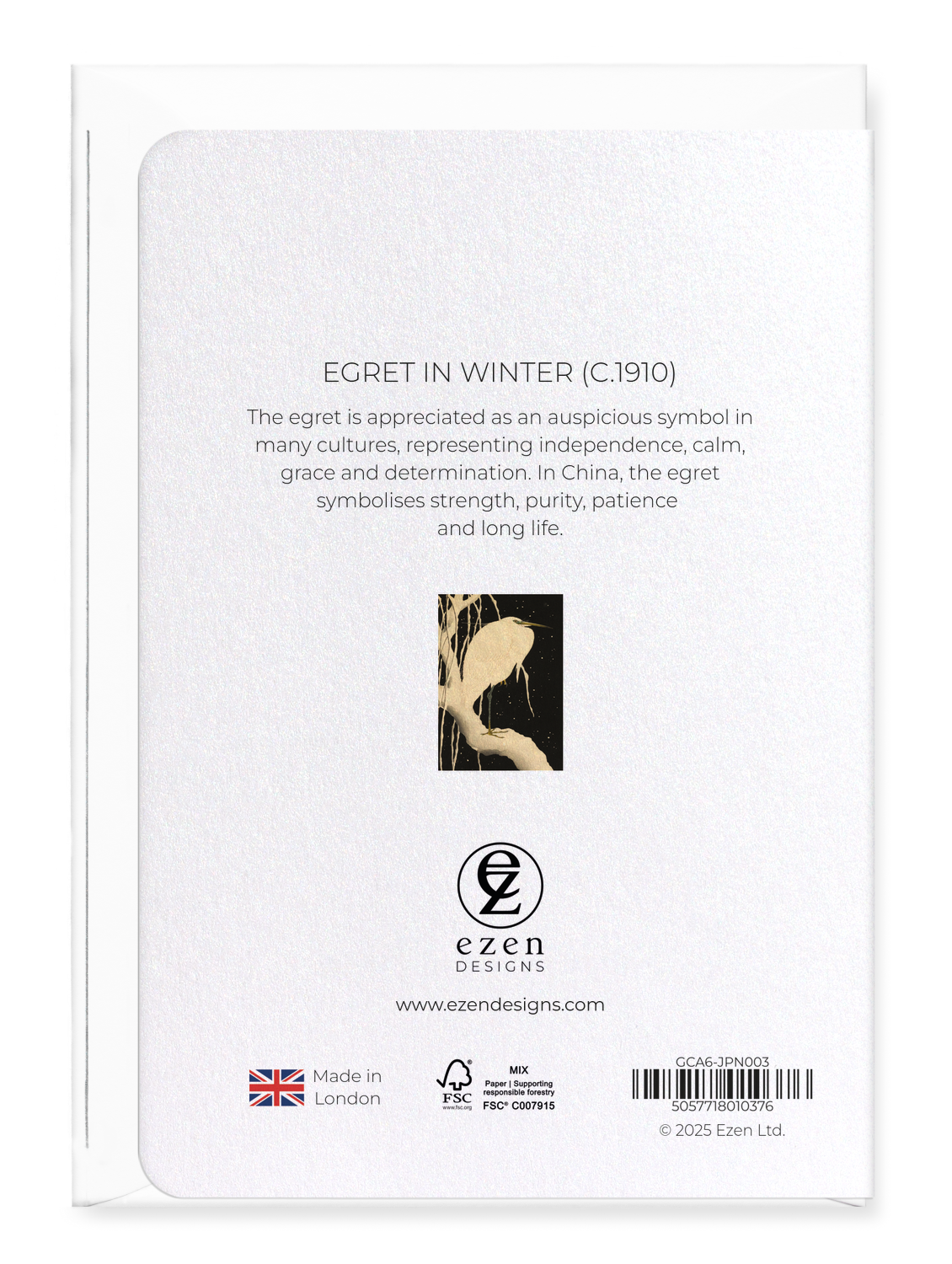 Ezen - Egret in winter (c.1910) - Greeting Card - Back
