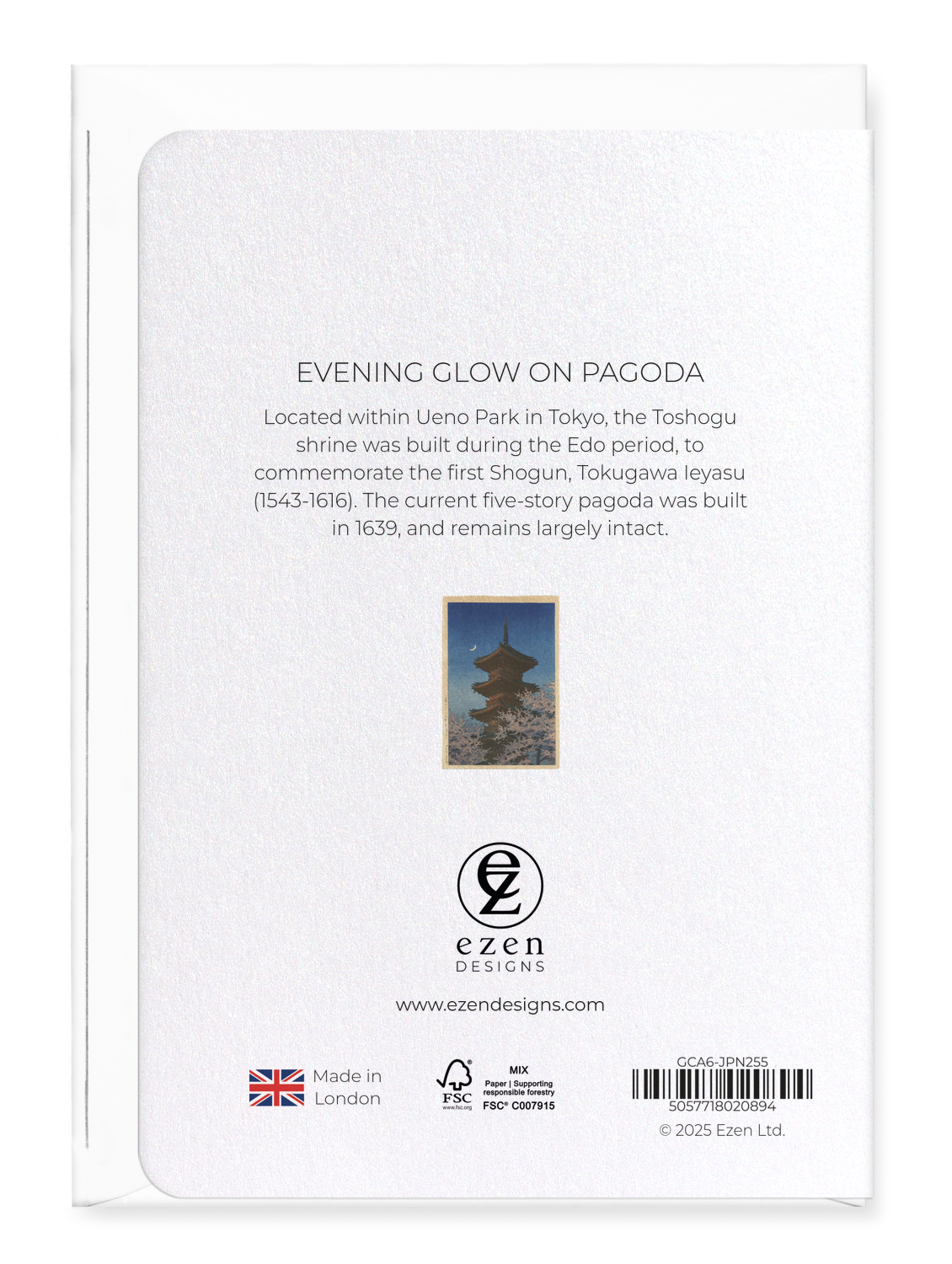 Ezen - Evening glow on pagoda - Greeting Card - Back