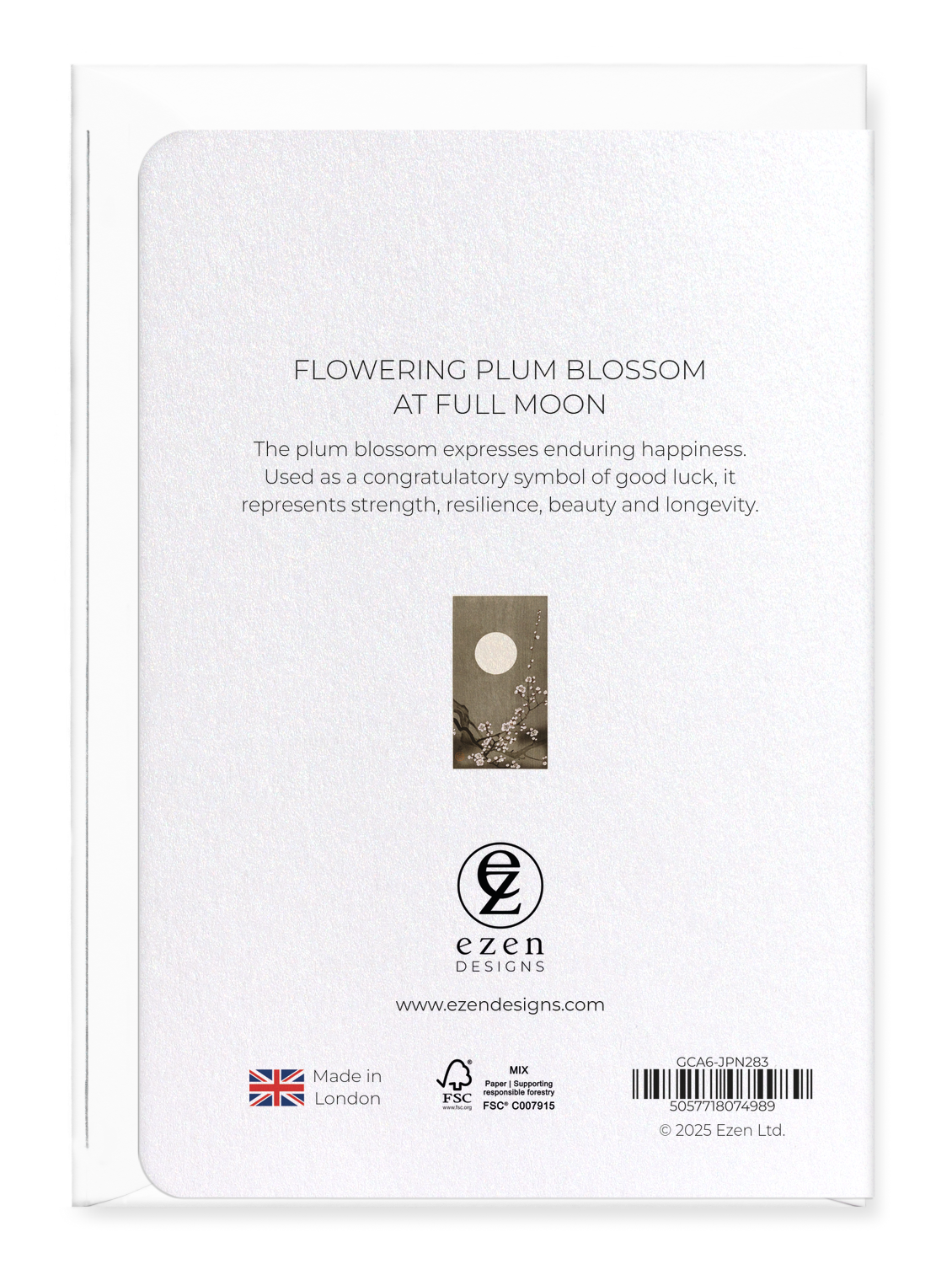 Ezen - Flowering plum blossom at full moon - Greeting Card - Back