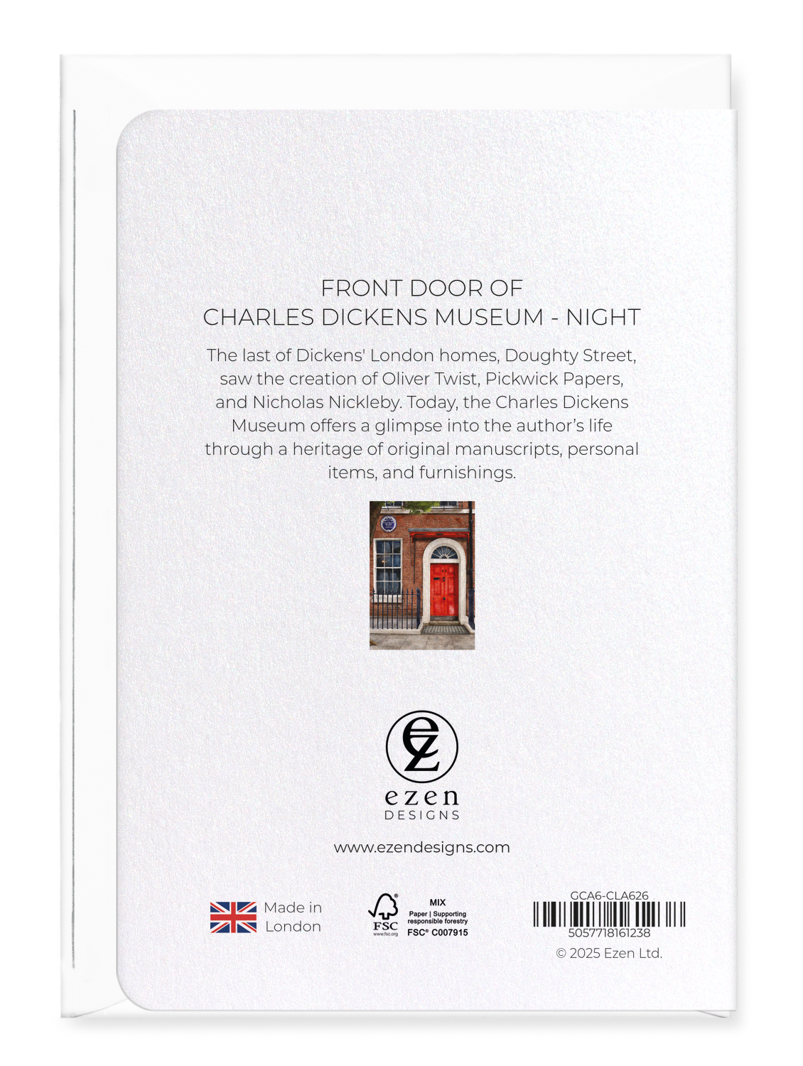 Ezen - Front Door of Charles Dickens Museum - Night - Greeting Card - Back