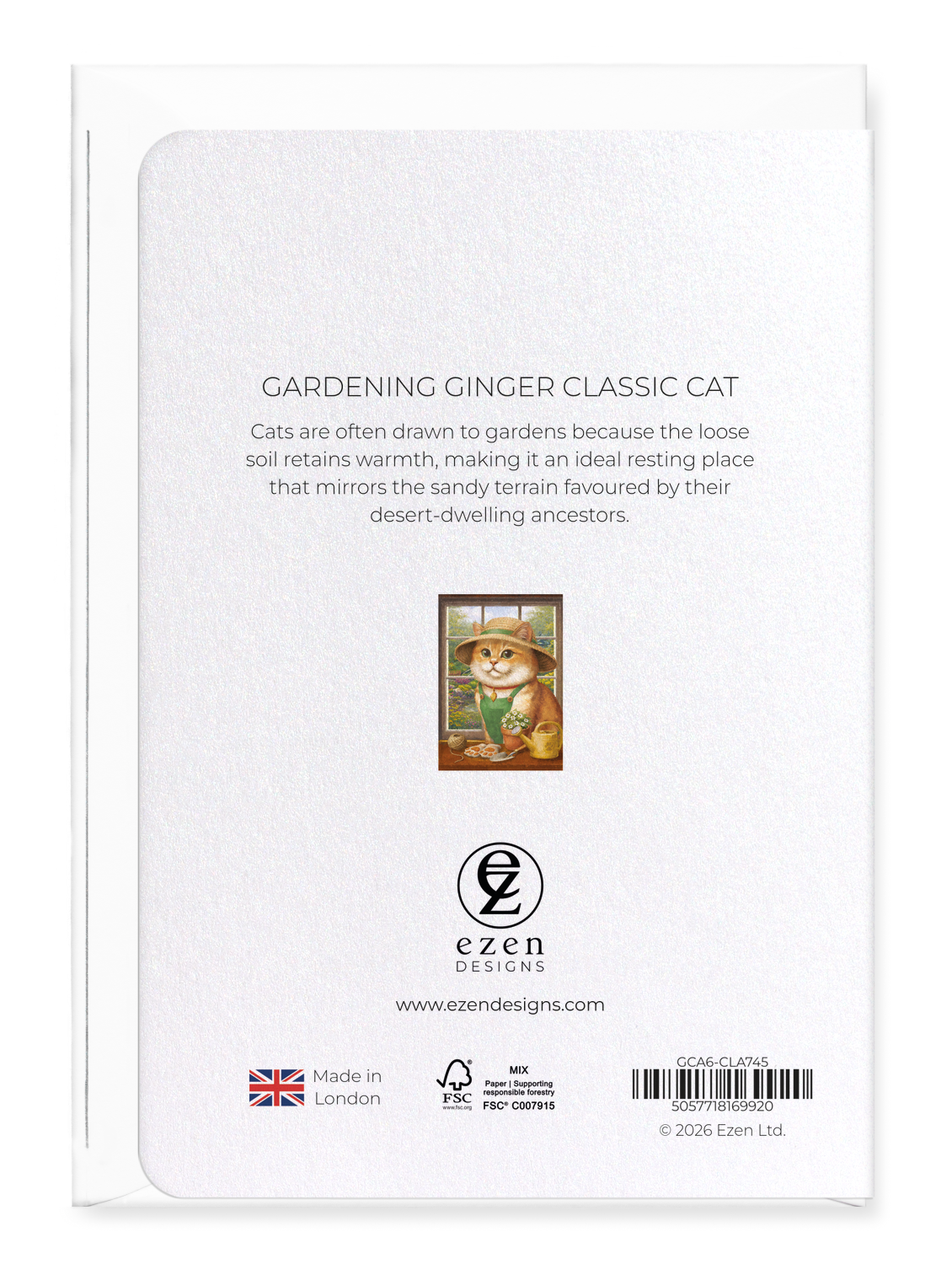 Ezen - Gardening Ginger Classic Cat - Greeting Card - Back