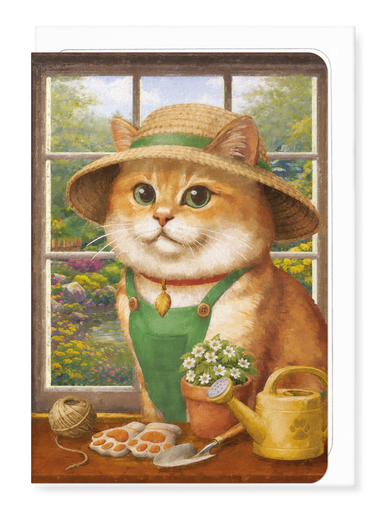 Ezen - Gardening Ginger Classic Cat - Greeting Card - Front