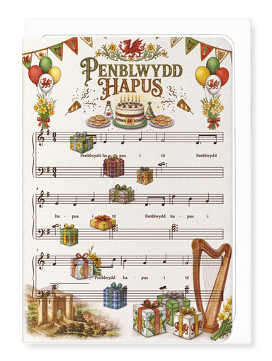 Ezen - Happy Birthday Welsh Music Score - Greeting Card - Front