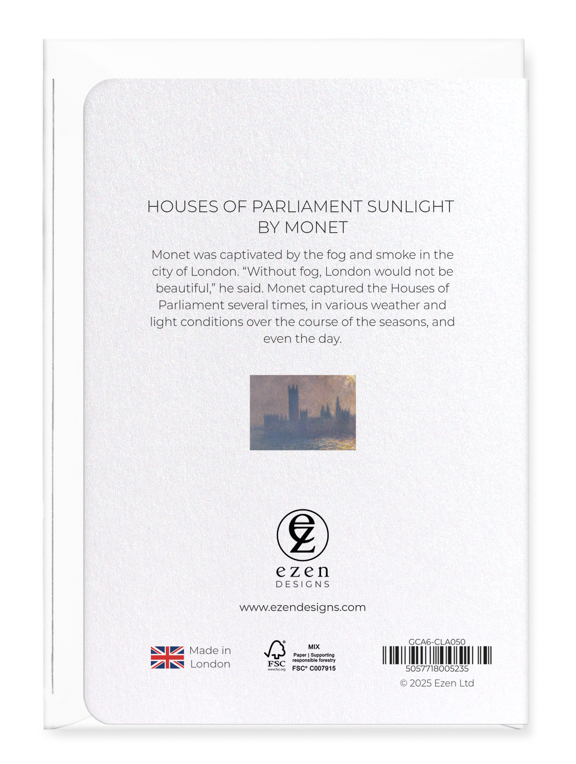 Ezen - Houses of parliament sunlight by monet - Greeting Card - Back