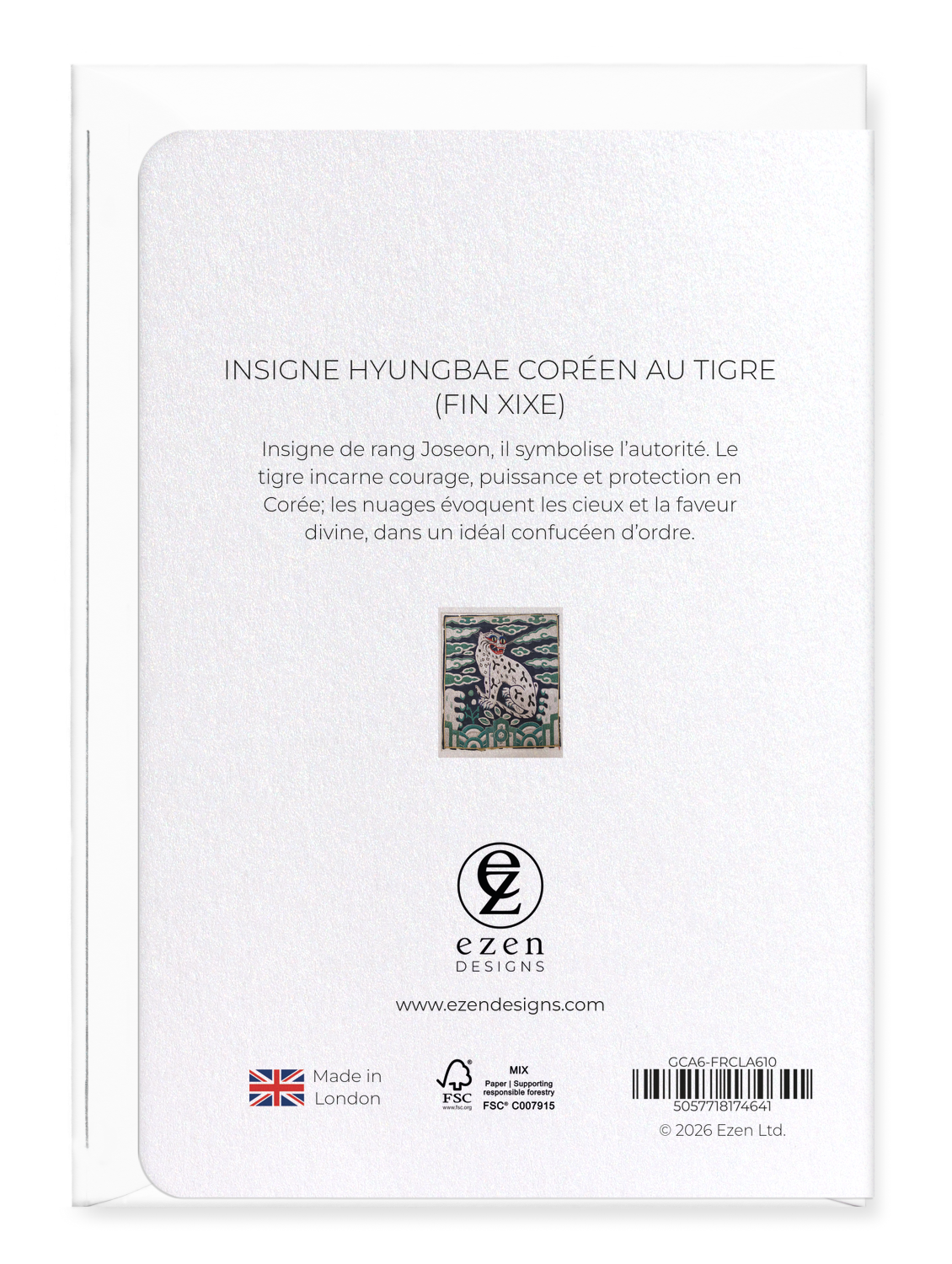Ezen - Insigne hyungbae coréen au tigre (fin XIXe) - Greeting Card - Back