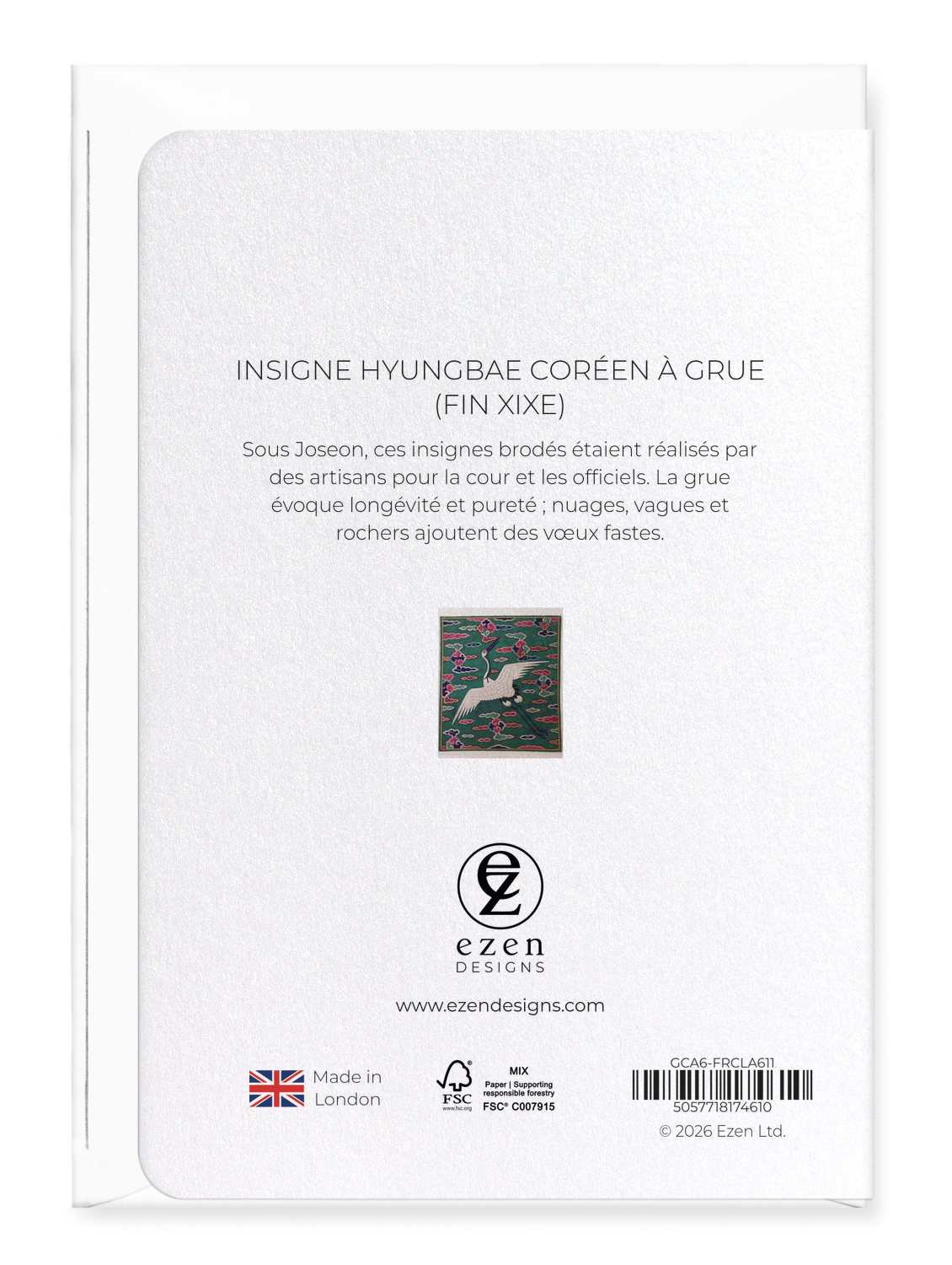 Ezen - Insigne hyungbae coréen à grue (fin XIXe) - Greeting Card - Back