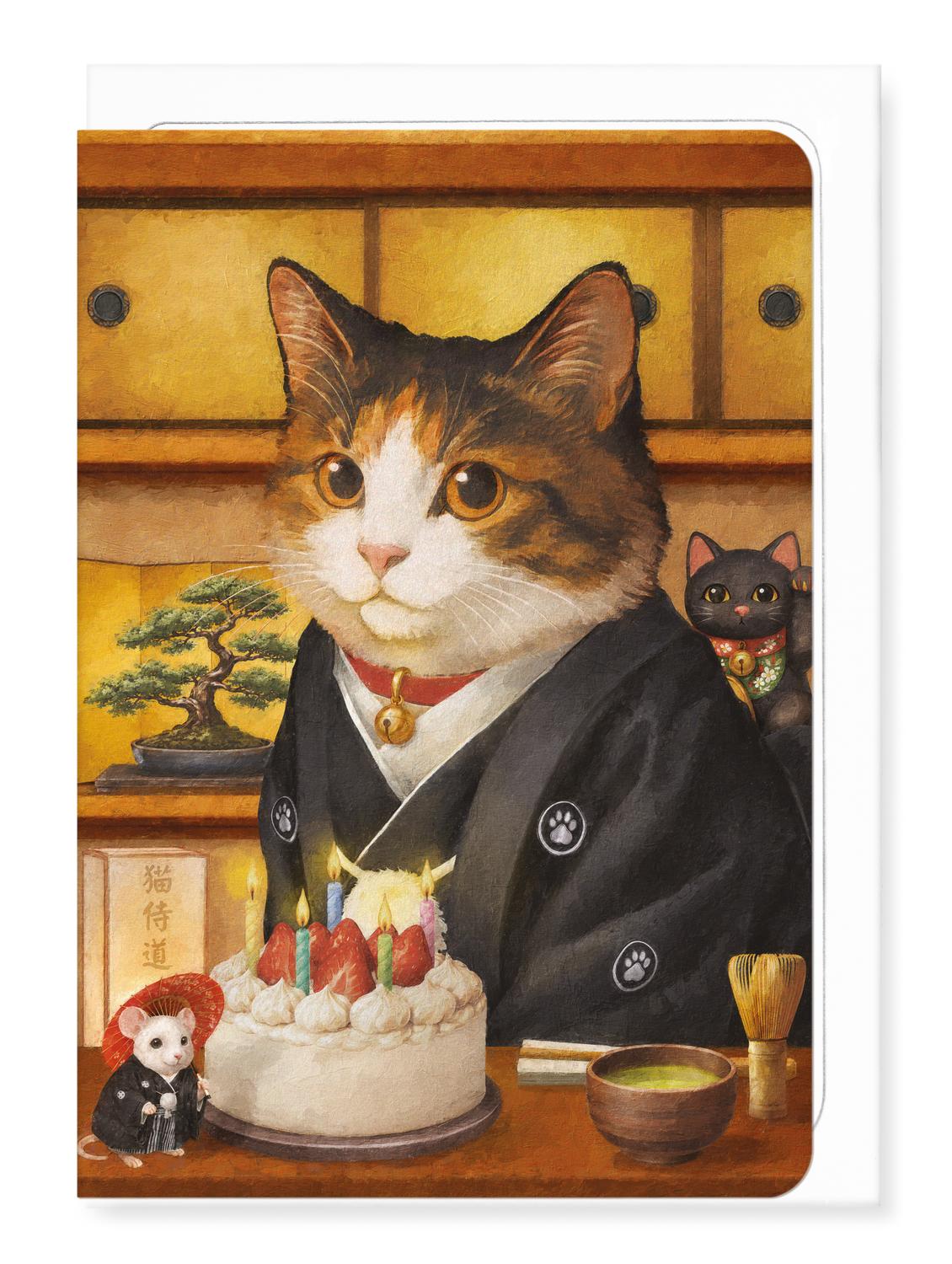 Ezen - Japanese male Birthday Classic Cat - Greeting Card - Front