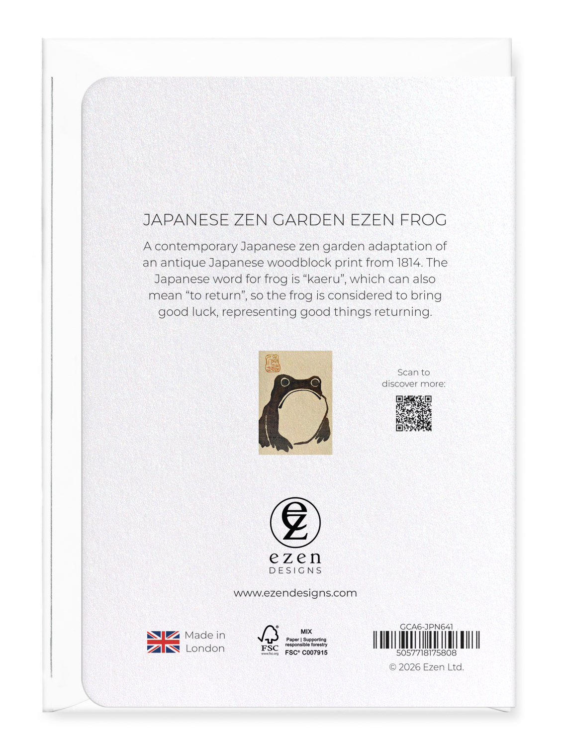 Ezen - Japanese Zen Garden Ezen Frog - Greeting Card - Back