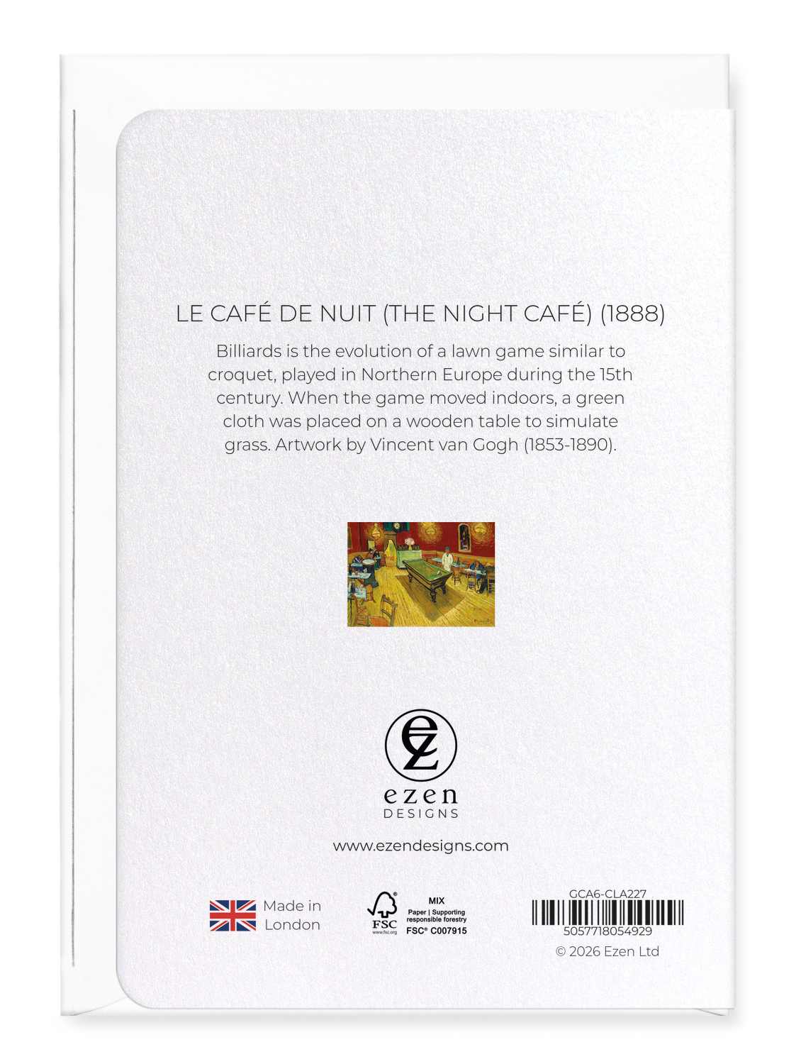 Ezen - Le café de nuit (The Night Café) (1888) - Greeting Card - Back