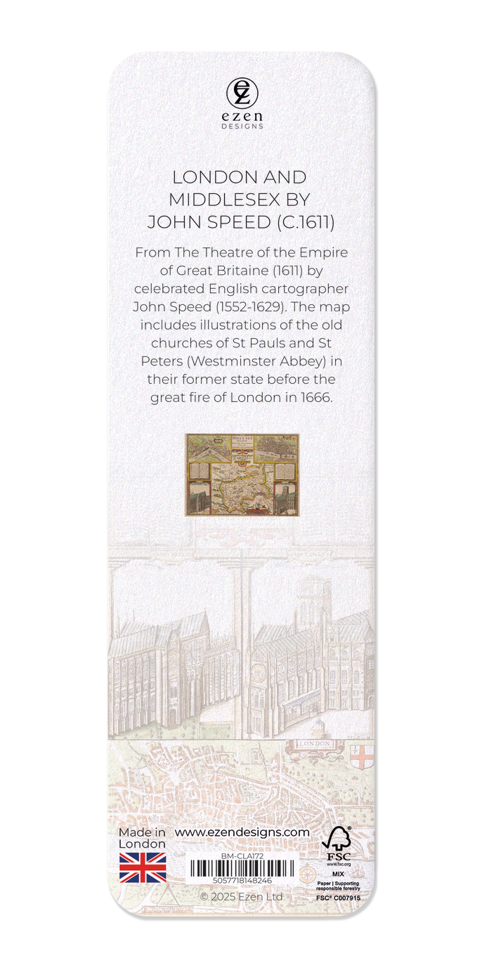 Ezen - London and Middlesex by John Speed (c.1611) - Bookmark - Back