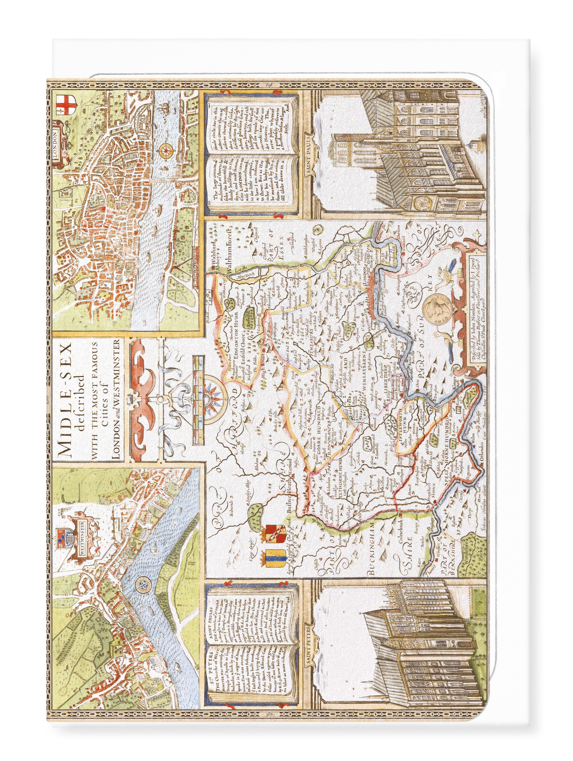 Ezen - London and Middlesex by John Speed (c.1611) - Greeting Card - Front