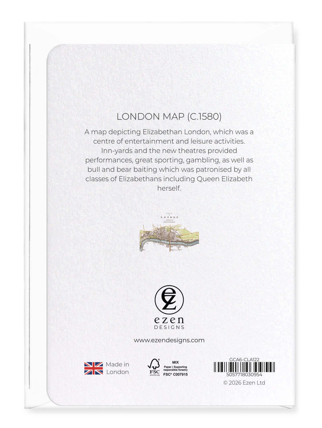 Ezen - London map (c.1580) - Greeting Card - Back