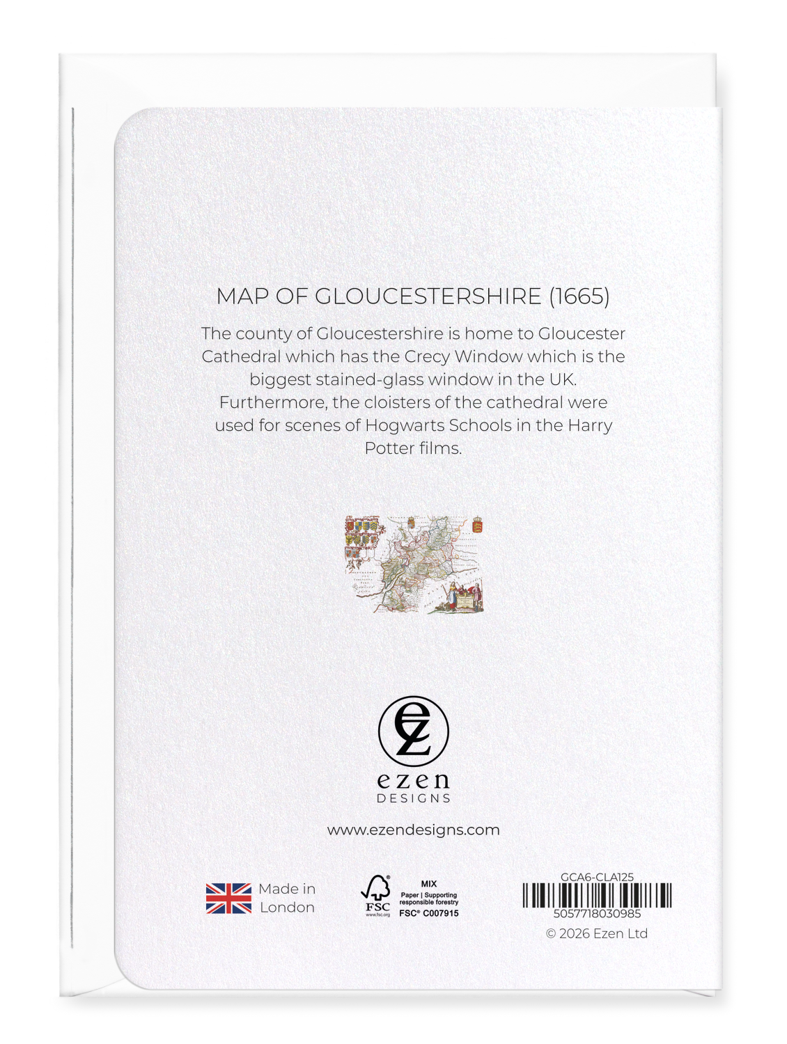 Ezen - Map of gloucestershire (1665) - Greeting Card - Back