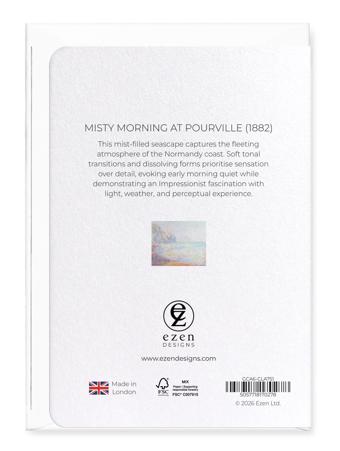 Ezen - Misty Morning at Pourville (1882) - Greeting Card - Back