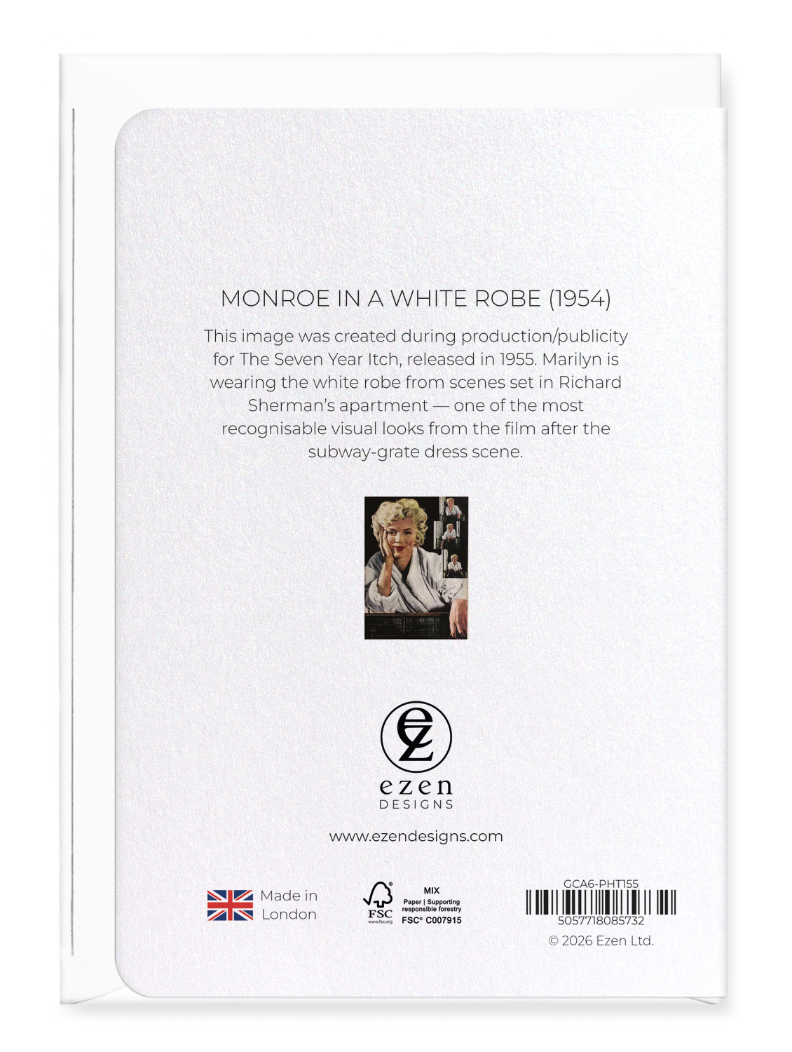 Ezen - Monroe in a white robe (1954) - Greeting Card - Back