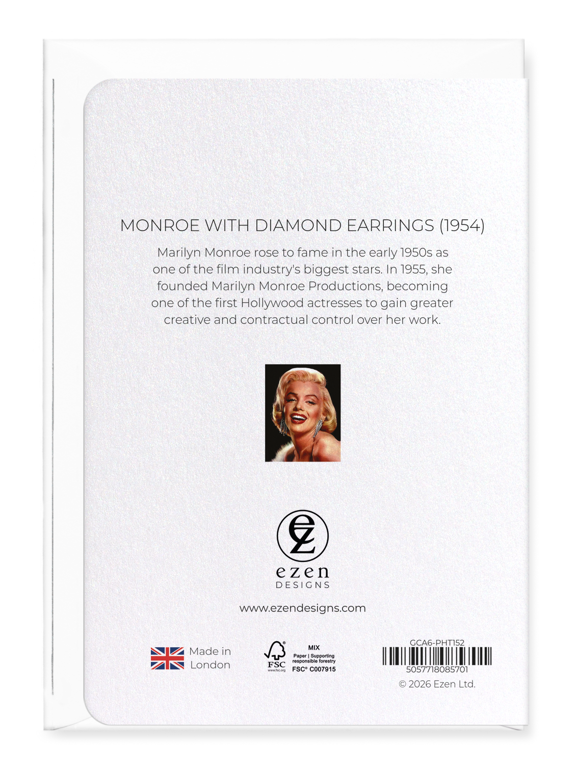 Ezen - Monroe with diamond earrings (1954) - Greeting Card - Back