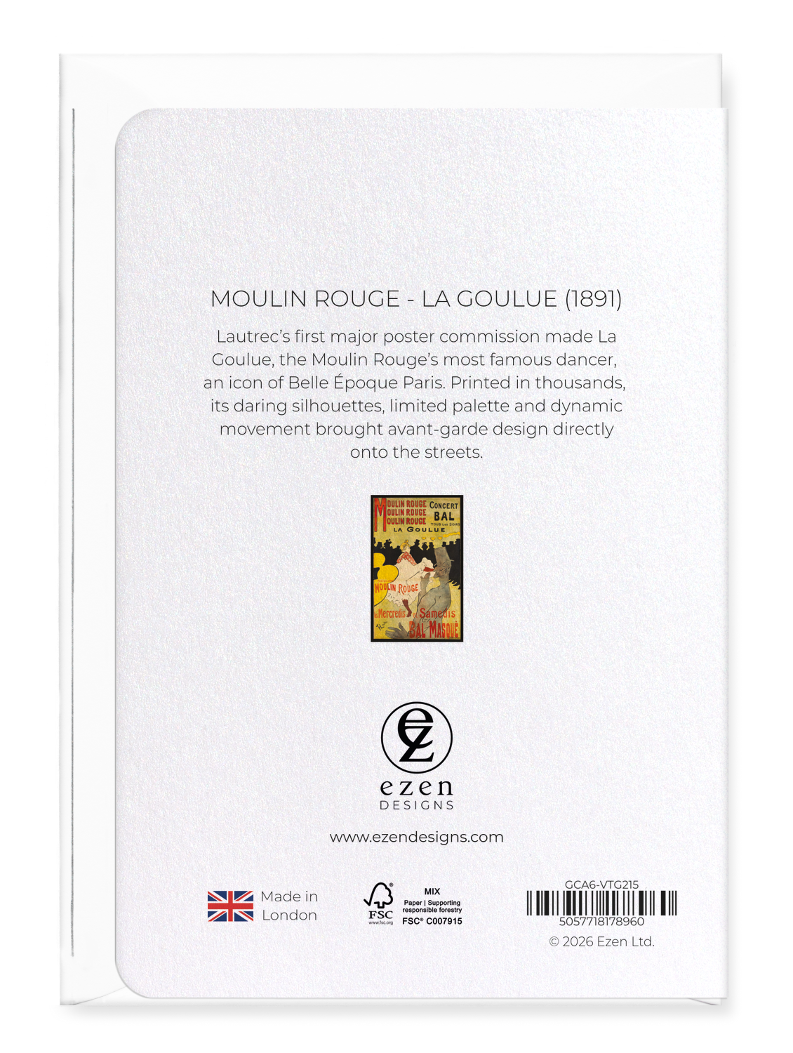 Ezen - Moulin Rouge - La Goulue (1891) - Greeting Card - Back