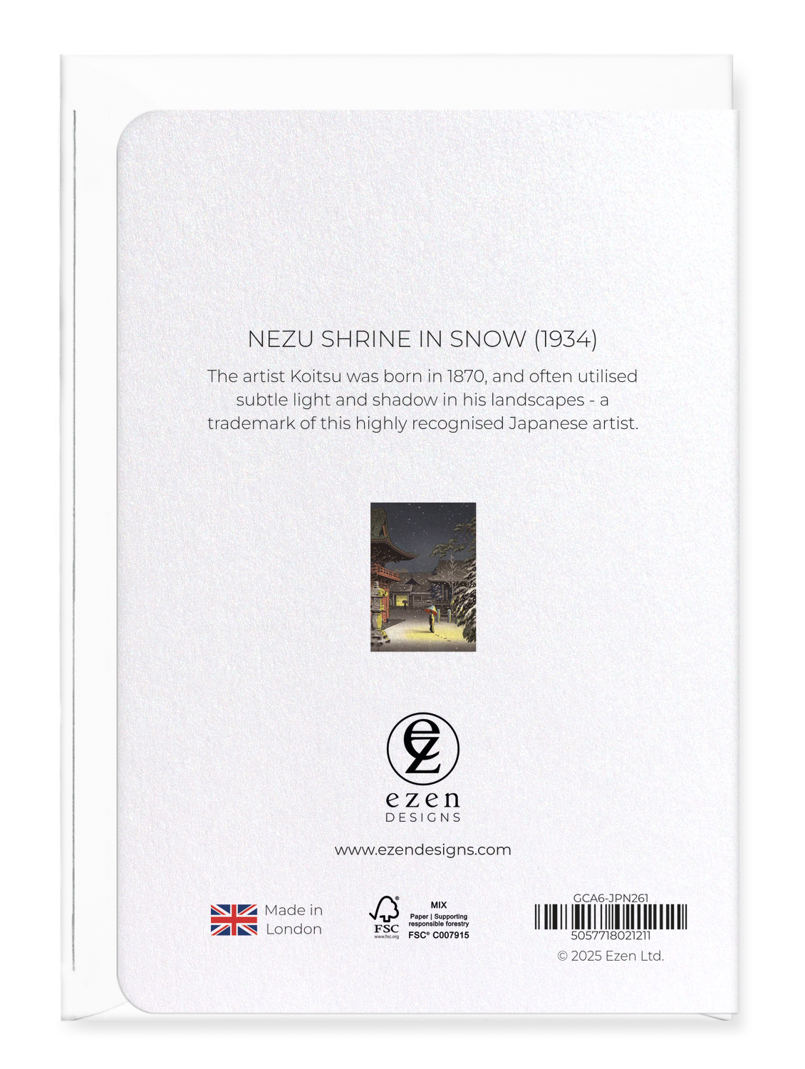 Ezen - Nezu shrine in snow (1934) - Greeting Card - Back