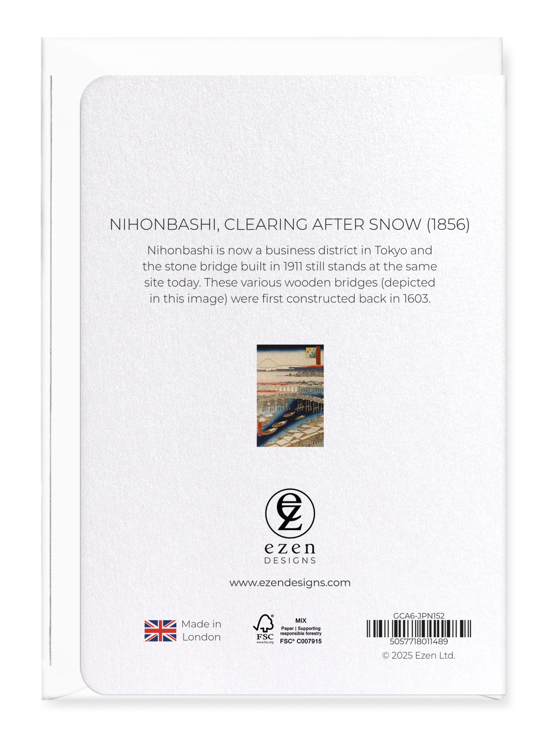 Ezen - Nihonbashi, Clearing After Snow (1856) - Greeting Card - Back