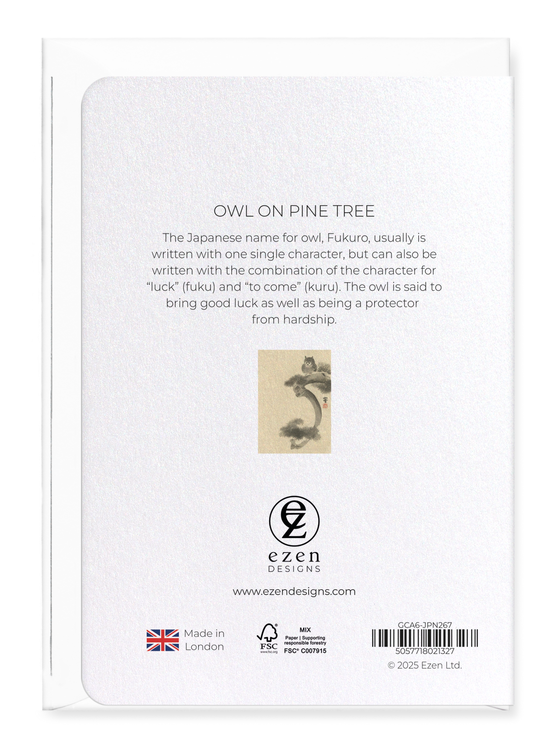 Ezen - Owl on pine tree - Greeting Card - Back