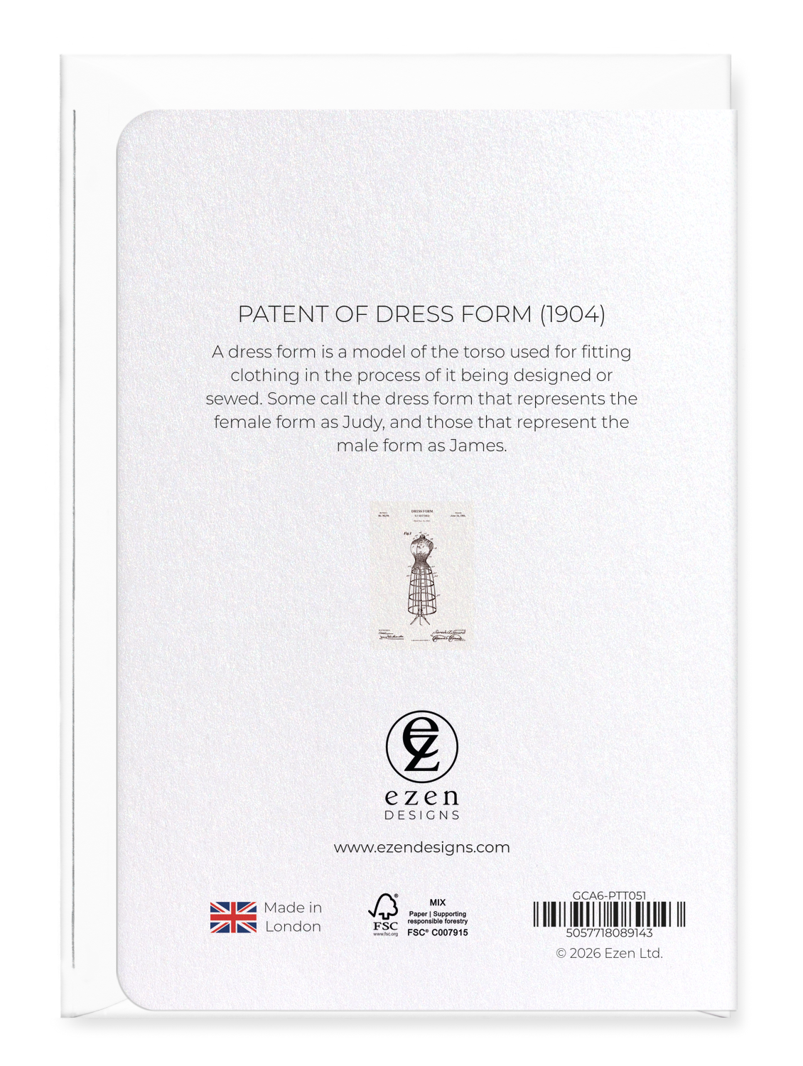 Ezen - Patent of dress form (1904) - Greeting Card - Back