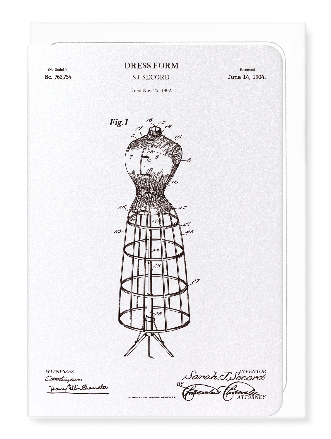 Ezen - Patent of dress form (1904) - Greeting Card - Front