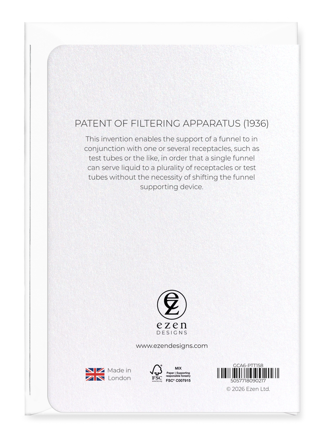Ezen - Patent of filtering apparatus (1936) - Greeting Card - Back