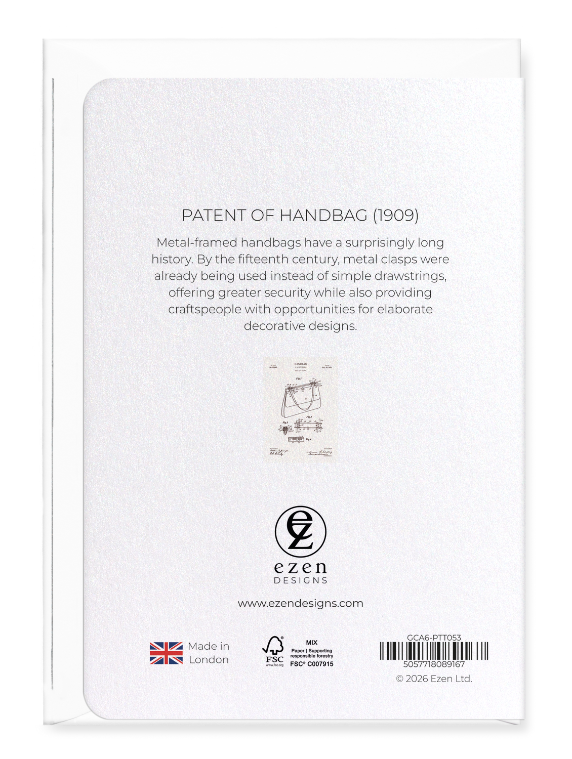 Ezen - Patent of handbag (1909) - Greeting Card - Back