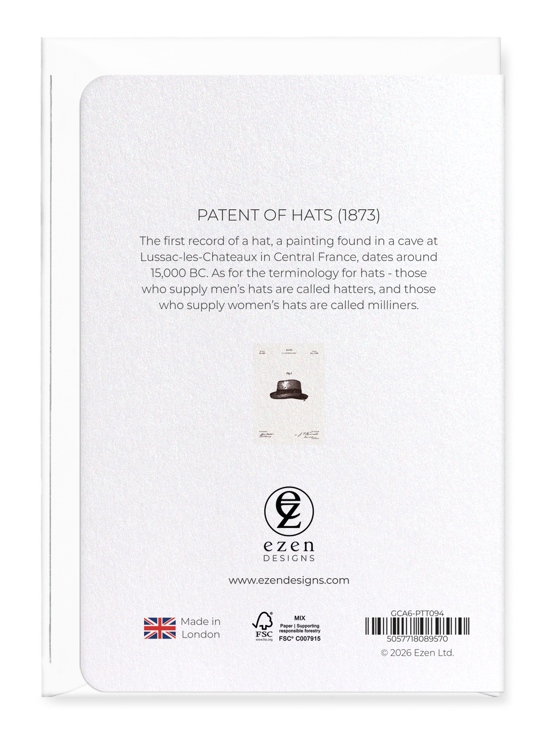 Ezen - Patent of hats (1873) - Greeting Card - Back